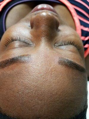 A "Before" picture of a client getting LASH EXTENSIONS.