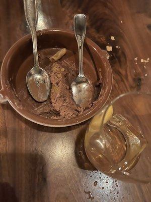 What is left of chocolate pudding and pistachio cookie and vieux carre cocktail