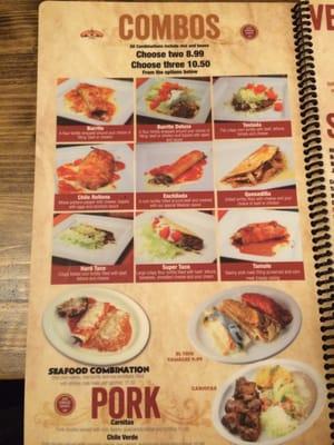 Combo page from the menu