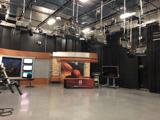 Old Channel 13 studio and sports desk.