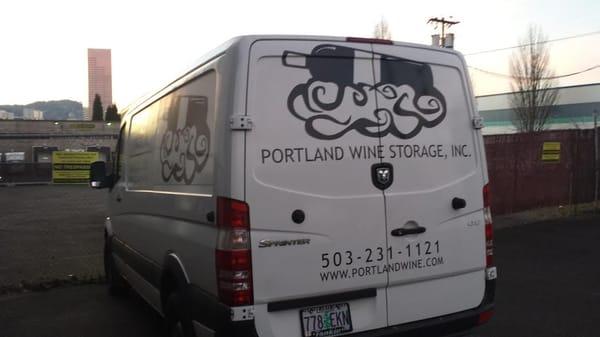 Our refrigerated Sprinter van in our private parking lot.  We use this to transport wine collections to and from our facility.