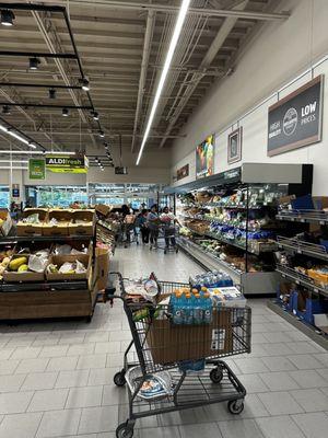 Breads on the right produce on the left front door at the far of the picture....