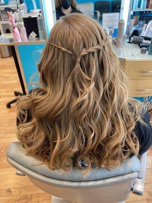 Curls with a waterfall braid