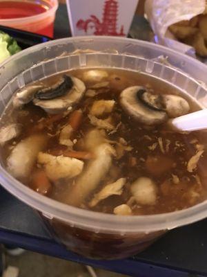 Soup was very gelatinous not sure why uncooked mushrooms unidentifiable meat!