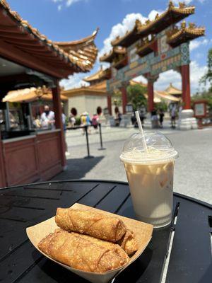 Pork egg rolls and bubble milk tea