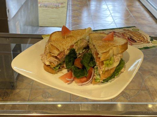 Tuna salad club sandwich $9.99