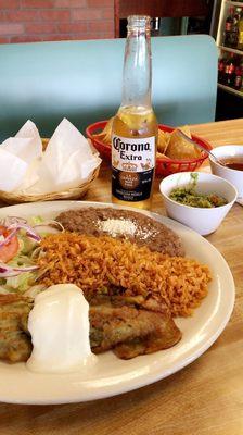 Chile rellenos,  corona, and small guacamole.. so good!