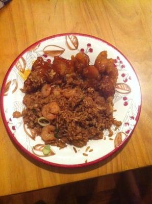 Orange chicken and shrimp fried rice