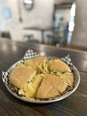 Muffuletta sandwiches served hot or cold. 3 different sizes available, 1/4, 1/2 or whole.