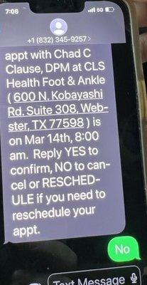 No means Cancel the appointment. It doesn't mean send a bill for a no show. Fix your mistake.