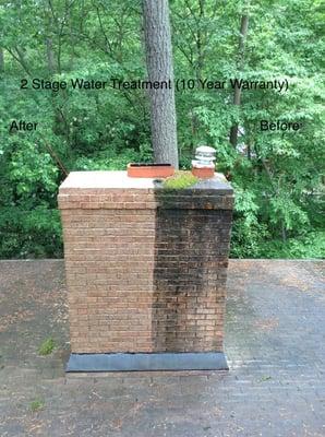 Right side of chimney: Before a 2 Stage Water Treatment, Left side of chimney: After a Two Stage Water Treatment.