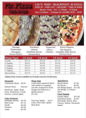 Mr.Pizza Menu