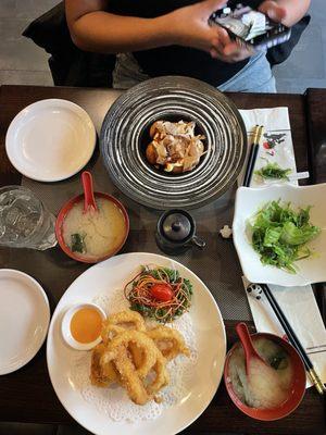 Fried Crispy Calamari Miso Soup Seaweed Salad