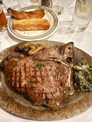 26 oz t-bone w/ steak fries and creamed spinach