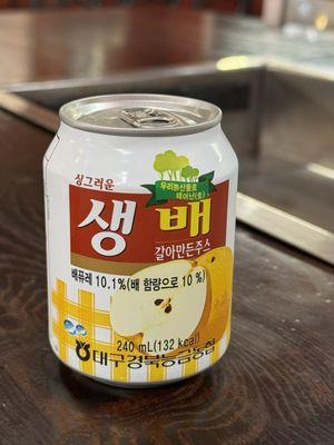 Korean pear drink with sandy pear bits - not too sweet and very refreshing!