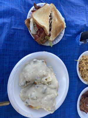 One biscuit and gravy and a BLT sandwich. Delicious!!