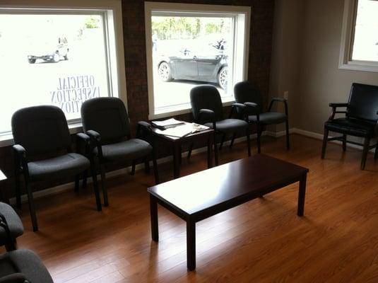 New Waiting lounge with refreshments, TV, and Wi-Fi