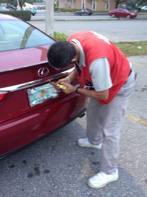 Frank L. helping to install my new license plate screws.  Amazing Customer Service.  Thank you!