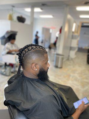 Braids, fade and beard