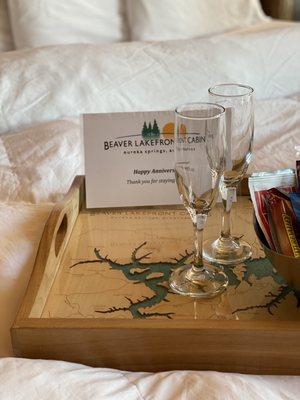 Welcome tray with snacks to celebrate our anniversary