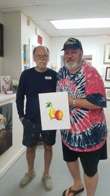 This is my art teacher Tommy Vogel with me and my latest painting. He's a great guy and terrific instructor!!