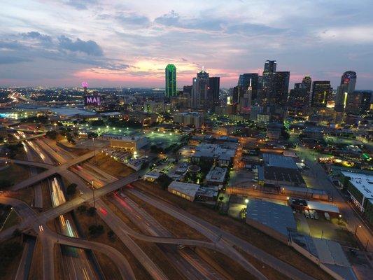 Tarillo Vue Aerial Photo Video Down Town Dallas Drone Sunset Photo