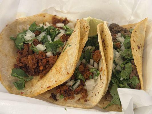 Chorizo and ground meat tacos