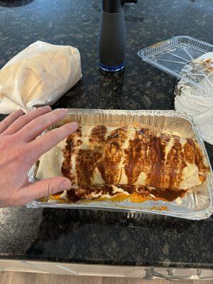 Burrito El Charro to go. Absolutely massive and it tasted incredible. Best burrito I've ever had. This restaurant is a real gem.