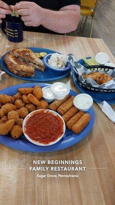 Sampler, 5 wings ($1.55 each), and Ruben with Mac salad