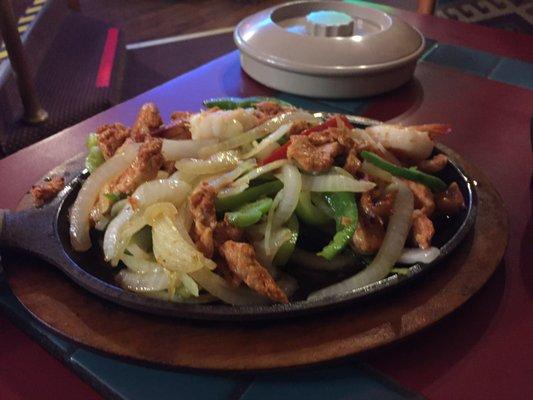 Chicken and shrimp fajitas