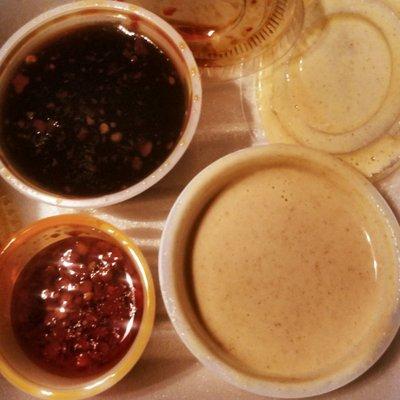 Ginger sauce, HOT hot mustard, HOT spicy oil