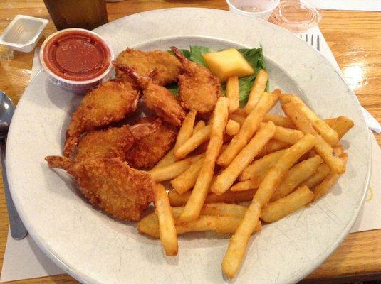 Fried Shrimp with Cocktail Sauce and French Fries.