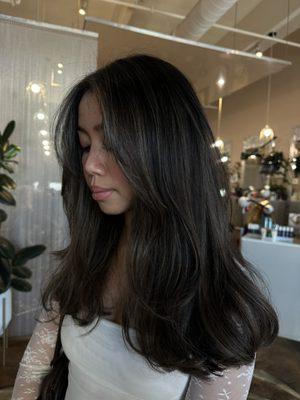 neutral balayage with blowout style