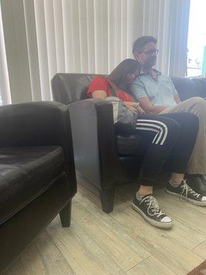 Such a sweet space that you can just relax -My daughter and her father in the waiting room!