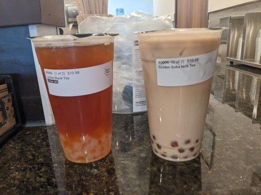 Lychee Black Tea and Golden Boba Milk Tea