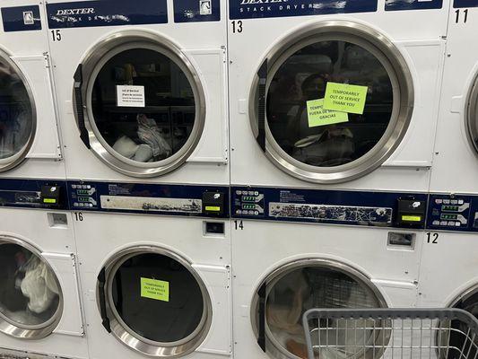 Dryers out of service.