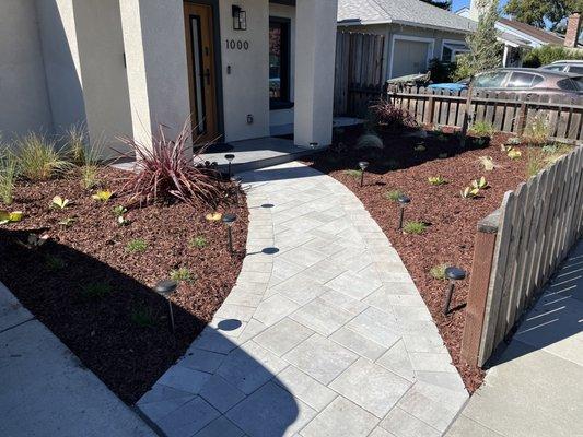 Catalina grana paver and drought resistant plants and wood chips