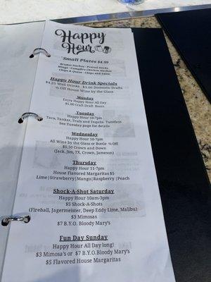 Happy hour menu