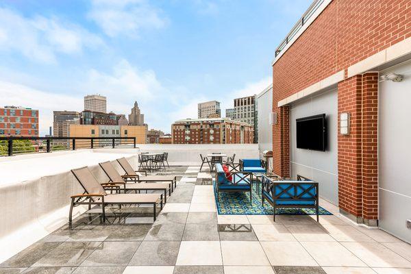 Station Row Apartments roofdeck overlooking downtown Providence