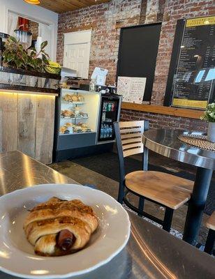 Ham and Cheese Croissant. View of the Ordering area with menu and food items