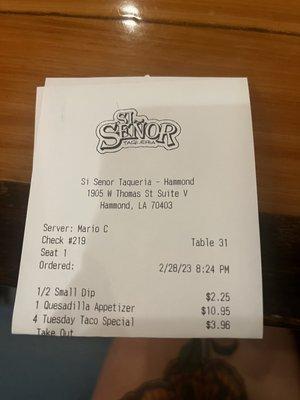 Receipt. Horrible server