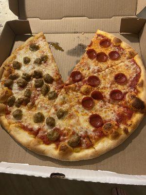 Medium pizza 1/2 pepperoni, 1/2 sausage