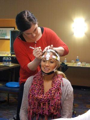 Tara getting marked for Neurofeedback setup. We also provide Stress Response Evaluations and BioFeedback