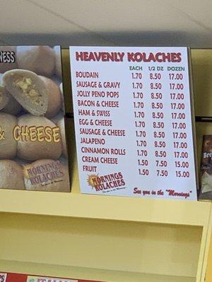 Kolache menu