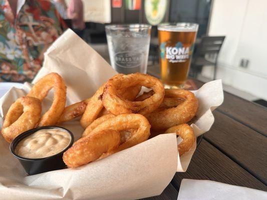 Onion rings with filling sauce (good with the fish too)