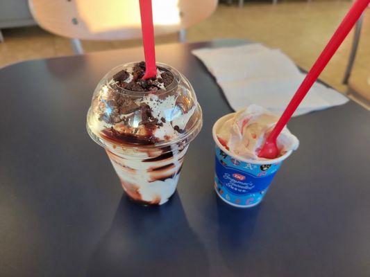 Brownie oreo sundae and strawberry cheescake blizzard