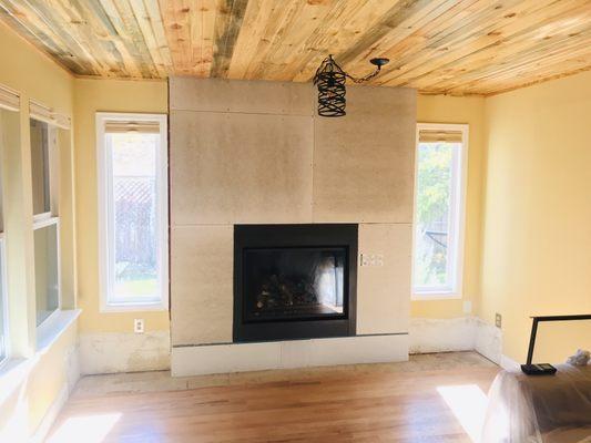 Replacement of an old wood burning fireplace with a new gas fireplace! Ready for rock and hearth construction!