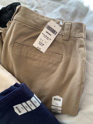 This was the style of four of the pairs, more of a canvas type slack. Note the inseam labeled length. Several choices.