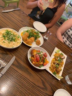 Truffle Mac - N - Cheese, CRAB BEIGNETS, FRIED GREEN TOMATOES, fried oysters