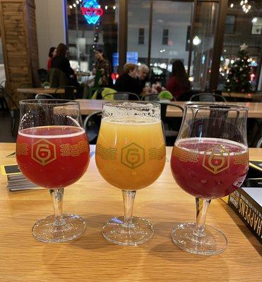 beers  (sours on ends, IPA in middle)